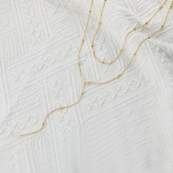 Gold Layered Y Necklace for Women Dainty 20 Plus 2 Extender Elegant Jewelry - Picture 6 of 7